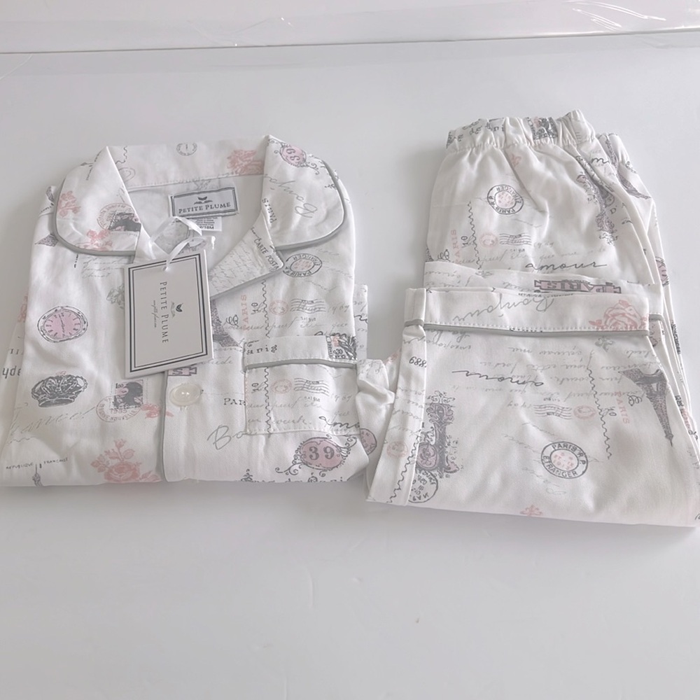 PETITE PLUME Flame Resistant Chemical Free Paris Musings Pajamas Set 12/18 Mths - Picture 4 of 8